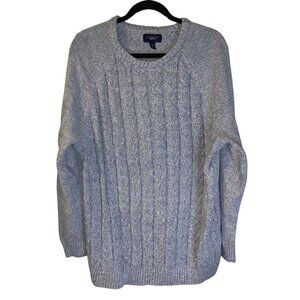 Lands End Women's Drifter Cable Knit Sweater Plus Size 2X Pastel Blue White Marl